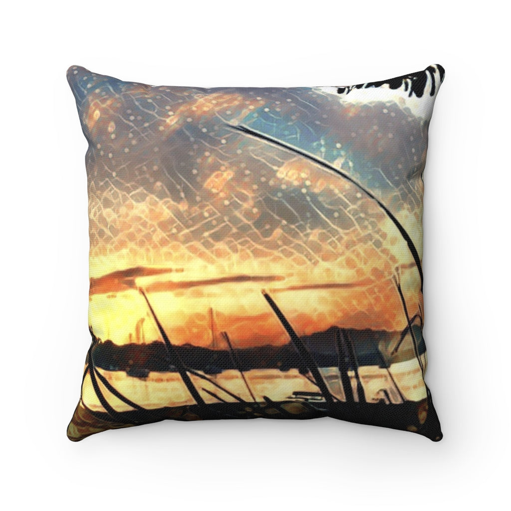 Fingal River Sunset Print on Spun Polyester Square Cushion Pillow