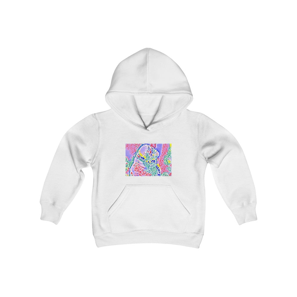 Kookaburra Fluro Design on Kids and  Youth Heavy Blend Hooded Sweatshirt.